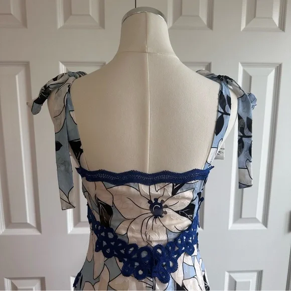 Foxiedox Floral Bow Ties Blue Crochet Coquette Wedding Guest Maxi Dress Size S - Picture 8 of 13